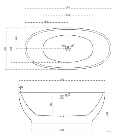 Акриловая ванна (165х80) ABBER AB9207MB без гидромассажа, черный