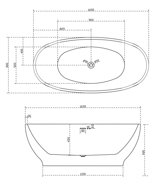 Акриловая ванна (165х80) ABBER AB9207MB без гидромассажа, черный