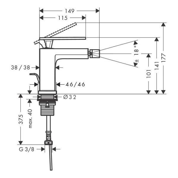 Смеситель для биде с донным клапаном Hansgrohe Tecturis E 73200140 шлифованная бронза