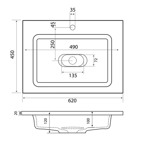 Раковина встраиваемая сверху (62х45) Grossman Madera Модуль 165301, белый