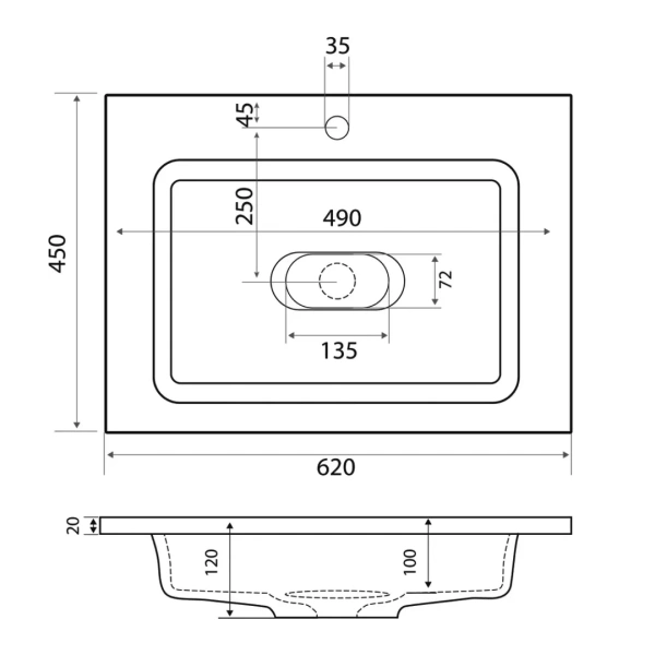 Раковина встраиваемая сверху (62х45) Grossman Madera Модуль 165301, белый