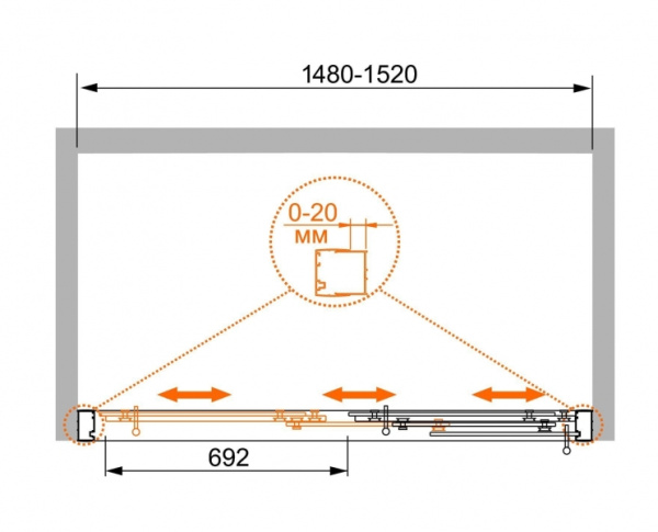 Шторка для ванны Cezares TRIO-D-V-22-200/145-C-Cr