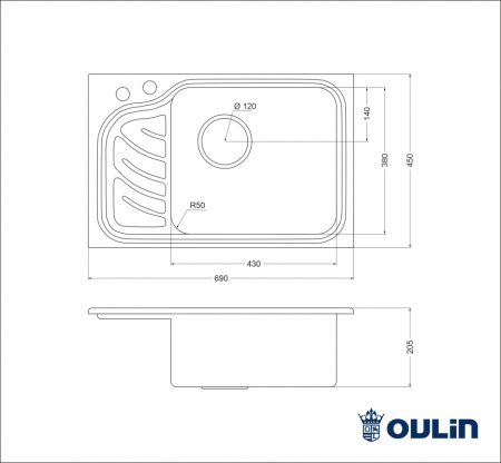 Кухонная мойка (69х45) Oulin OL-327R