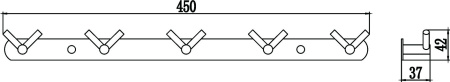 Планка с крючками 5 крючков Savol S-007225B