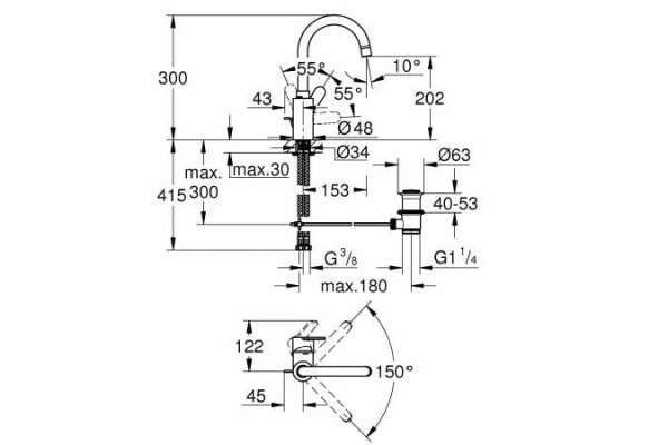 Смеситель для раковины с высоким изливом GROHE Eurostyle Cosmopolitan 23043 003 (23043003) хром 