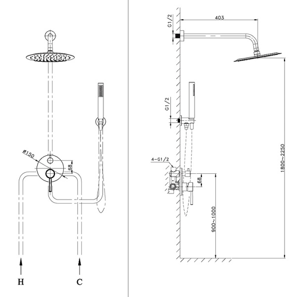 Душевая система Raiber Graceful RPB-005 черный