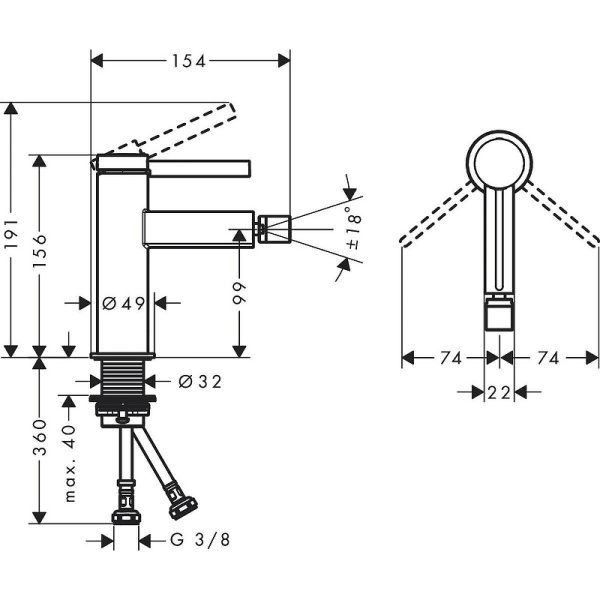Смеситель для биде Hansgrohe Finoris 76200670 Смеситель для биде Hansgrohe Finoris 76200670