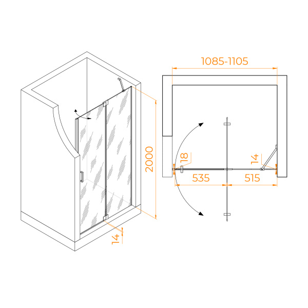 Душевая дверь 110 см RGW Hotel HO-014-Gr 350601411-110 прозрачное
