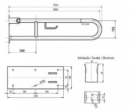 Поручень откидной U-образный, 90 см Bemeta Help 301102291