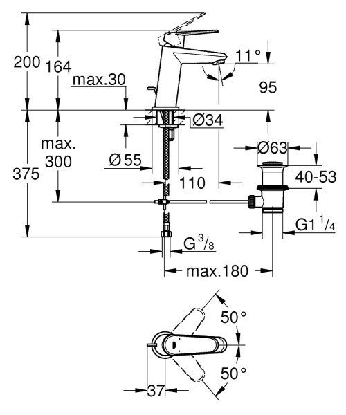 Смеситель для раковины однорычажный Grohe Eurodisc Cosmopolitan 23049 002 (23049002) хром