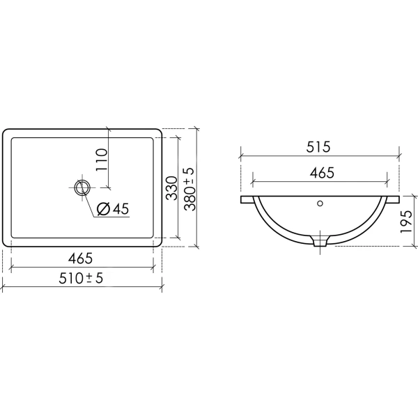 Раковина встраиваемая снизу (51,5х38) Ceramica Nova Era CN15001