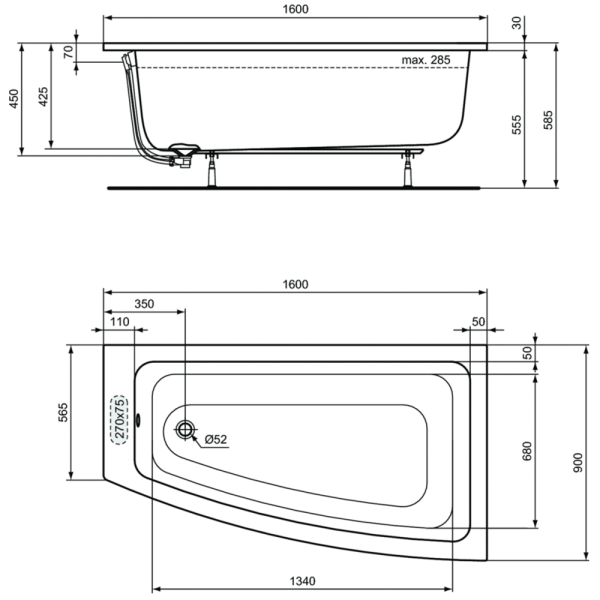 Ванна акриловая (160х90) Ideal Standard i.life T476901 Ванна акриловая (160х90) Ideal Standard i.life T476901