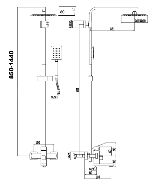 Душевая система с изливом Savol S-SUS5001 Душевая система с изливом Savol S-SUS5001