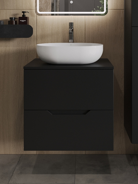 Тумба с раковиной подвесная 60 см, Orange Line Li-60TubMDF+B05-480W черный/белый