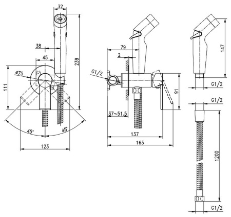 Гигиенический набор Cersanit Brasko Black 64103
