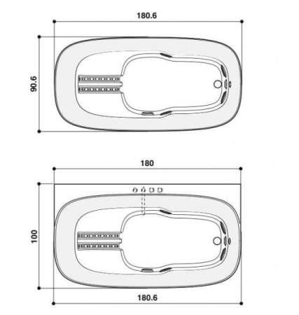 Левосторонняя акриловая ванна Jacuzzi Muse 180x100 SX 9F43-798A
