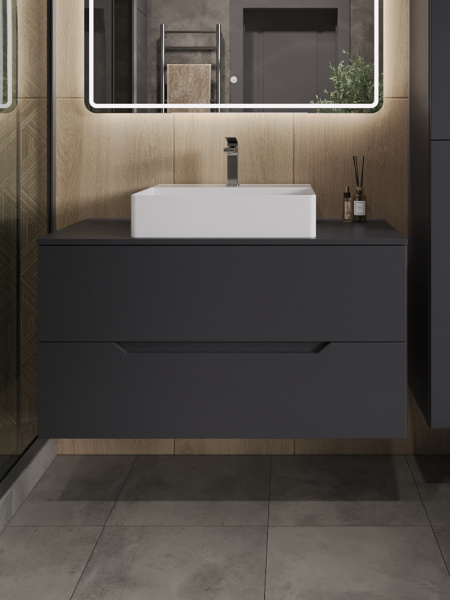 Тумба с раковиной подвесная 100 см, Orange Line Li-100TugMDF+B04-500W графит/белый