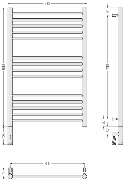 Полотенцесушитель электрический (80х50) Сунержа Богема 3.0 31-5804-8050 левый Полотенцесушитель электрический (80х50) Сунержа Богема 3.0 31-5804-8050 левый