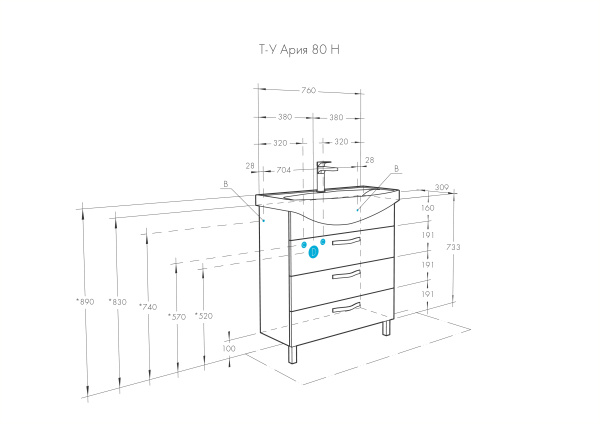 Тумба под раковину Aquaton Ария 80 Н 1A141301AA430
