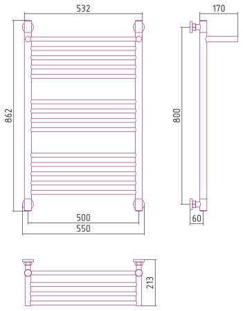 Полотенцесушитель Водяной Сунержа Богема с полкой + (80х50) Состаренная Латунь 051-0223-8050