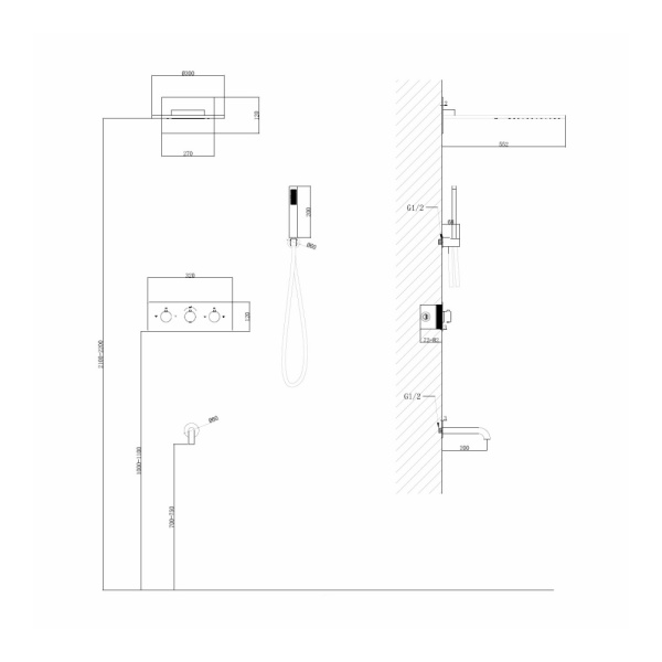 Душевой комплект ABBER Wasser Kreis AF8150G скрытого монтажа с изливом, термостат, золото матовое