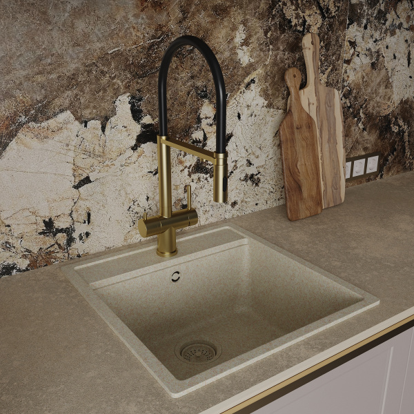 Кухонный смеситель с гибким изливом Oliveeka OL-458009-BG, золотой матовый