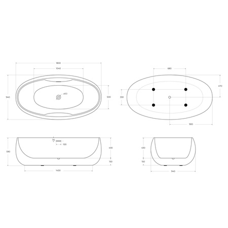 Акриловая ванна (180x90) BelBagno BB502-1800-900