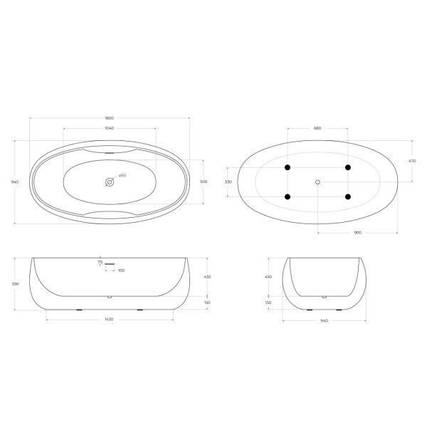 Акриловая ванна (180x90) BelBagno BB502-1800-900 Акриловая ванна (180x90) BelBagno BB502-1800-900
