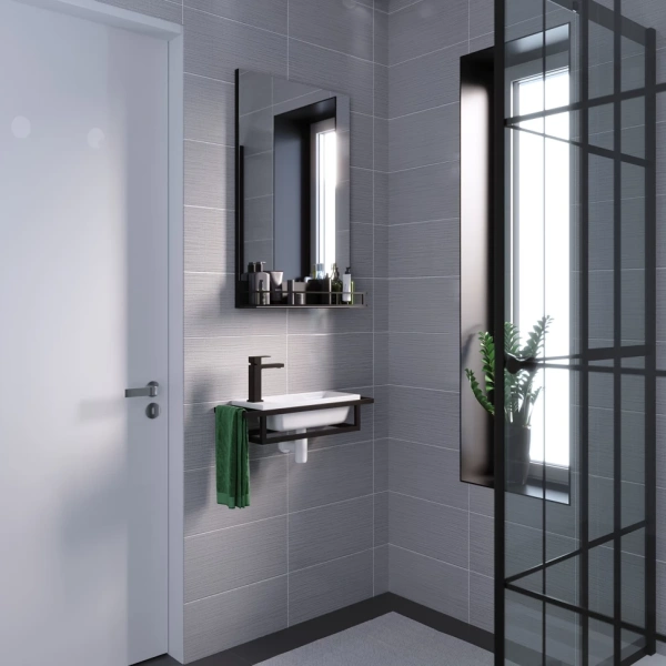 Консоль подвесная МЕТРИС-50 см 105003 черная, с полотенцедержателем