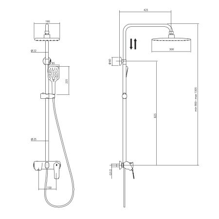 Душевая система с изливом Rush Nevis NE1735-40