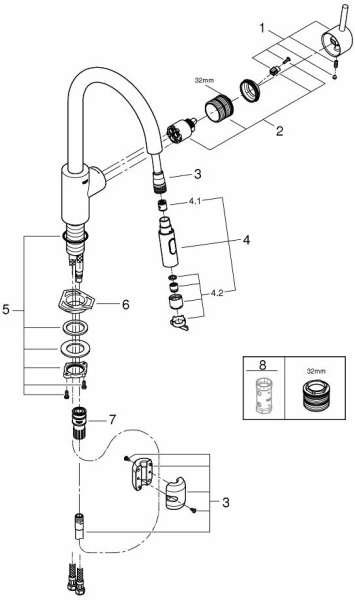 Смеситель для кухни однорычажный Grohe Concetto 31483 DC2 (31483DC2) суперсталь