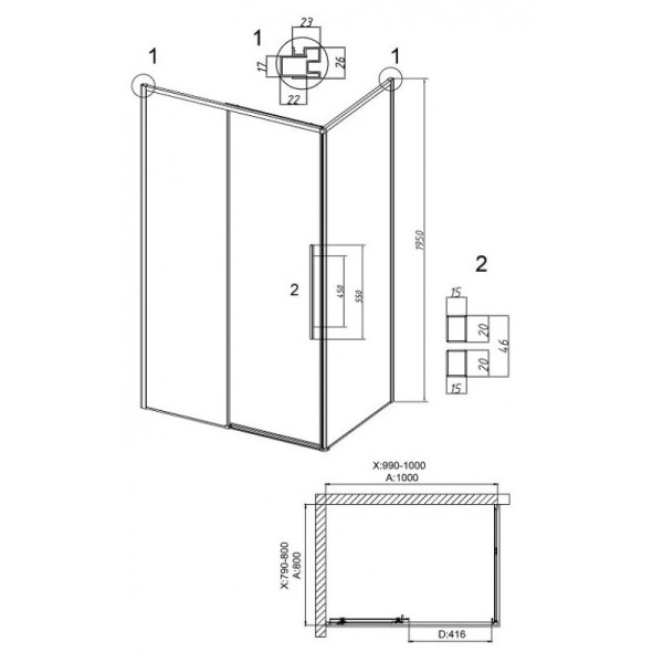 Душевой уголок (100х80) Grossman Galaxy 120.K33.01.1080.42.00