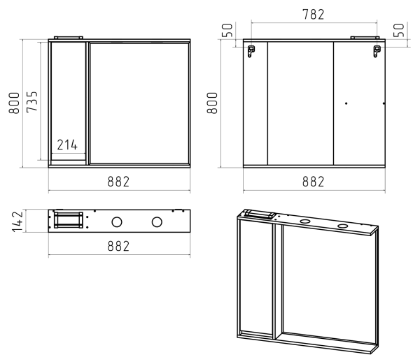 Зеркальный шкаф (88х80) Brevita Balaton 90 левый  BAL-04090-01-01Л