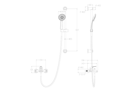 Смеситель для ванны с душевым гарнитуром WONZON & WOGHAND, хром WW-4560-CR