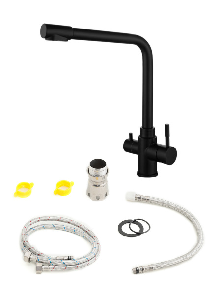 Смеситель для кухни однорычажный с каналом для питьевой воды Orange Boni M15-008b черный