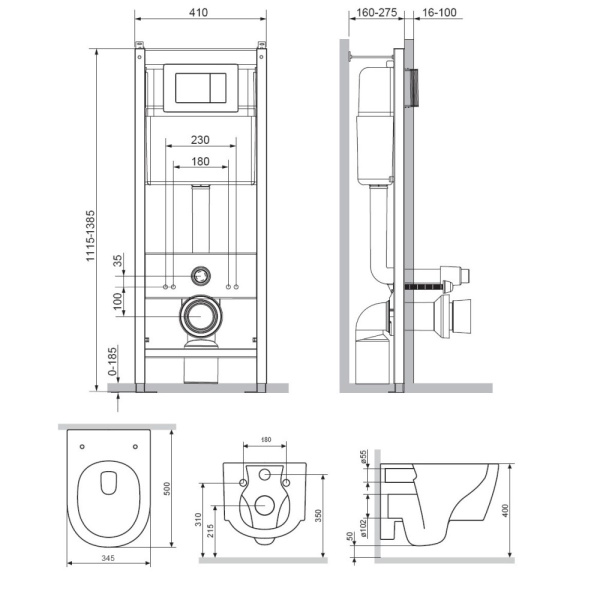 Комплект унитаза с инсталляцией Damixa Jupiter DX77.IS10151.1700