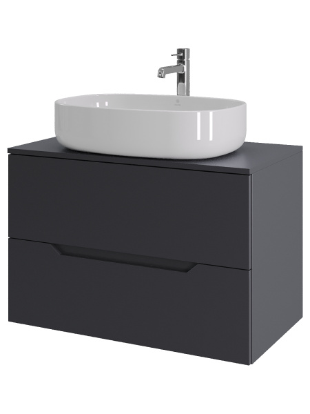 Тумба с раковиной подвесная 80 см, Orange Line Li-80TugMDF+B04-600W графит/белый