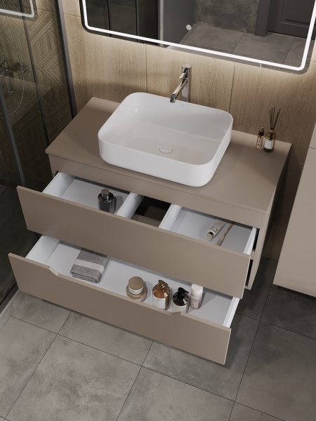 Тумба с раковиной подвесная 100 см, Orange Line Li-100TuLMDF+B05-500W латте/белый