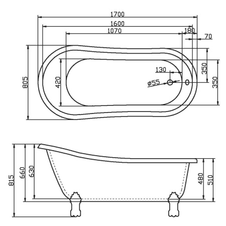 Акриловая ванна (170х81) BelBagno BB04-ROS, красный