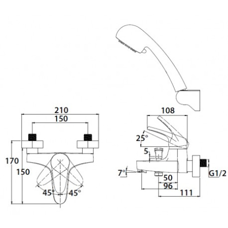 Смеситель для ванны с душем  KAISER County (5500К)