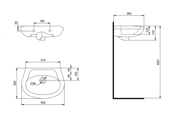 Раковина подвесная (50х35,5) Santek Бриз 50 1WH110448