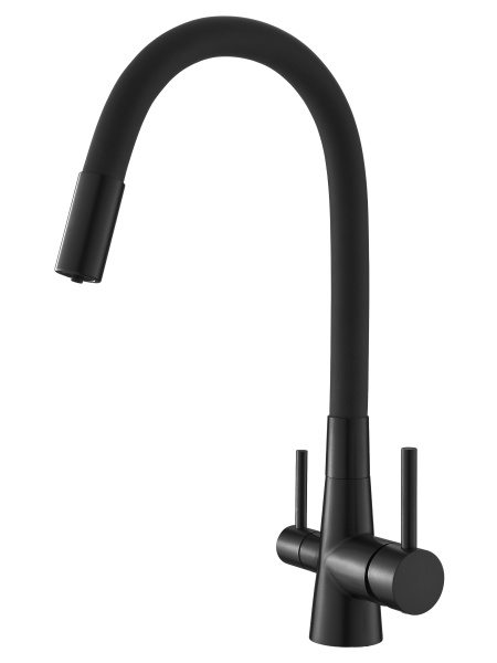 Смеситель для кухни однорычажный с каналом для питьевой воды и гибким изливом Agger Elegant A3230344черный матовый