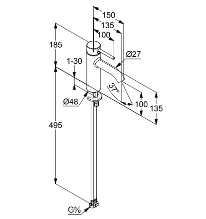 Смеситель для раковины Kludi Bozz 382820576