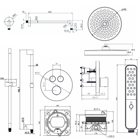 Душевая система со смесителем AQUAme AQM8401CR