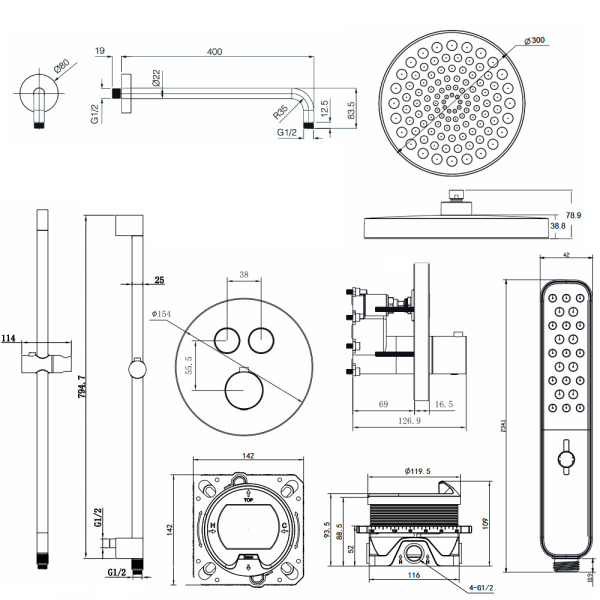 Душевая система со смесителем AQUAme AQM8401CR