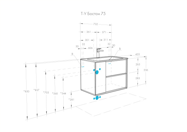 Зеркальный шкаф Aquaton Бостон 75 дуб эврика 1A240302BN010