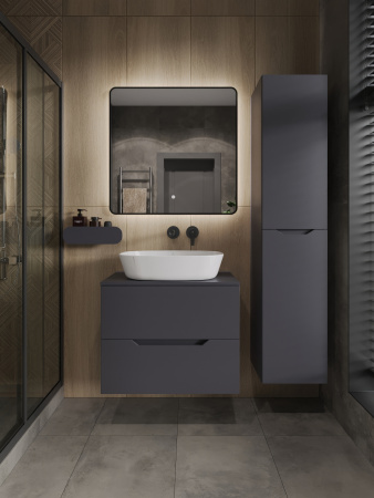 Тумба с раковиной подвесная 70 см, Orange Line Li-70TugMDF+B08-500W графит/белый