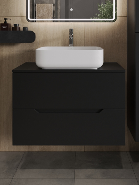 Тумба с раковиной подвесная 80 см, Orange Line Li-80TubMDF+B05-500W черный/белый