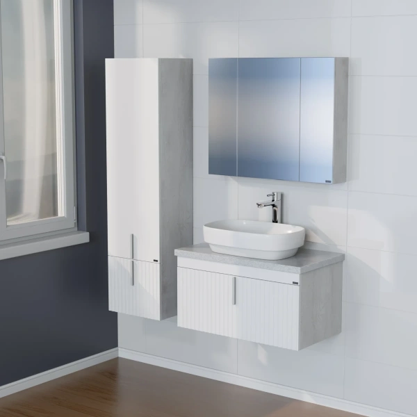 Тумба под раковину Санта Юпитер 700357 белый глянец/светлый дуб, без раковины