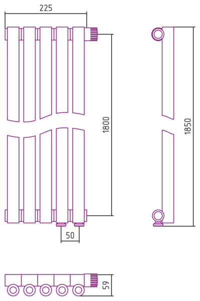 Полотенцесушитель Водяной Сунержа Эстет-0 EU50 правый (180х22) 5 секций Матовый Черный 31-0321-1805